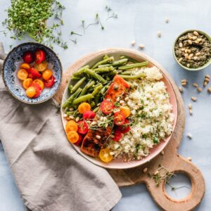 A fresh, colourful balanced meal bowl